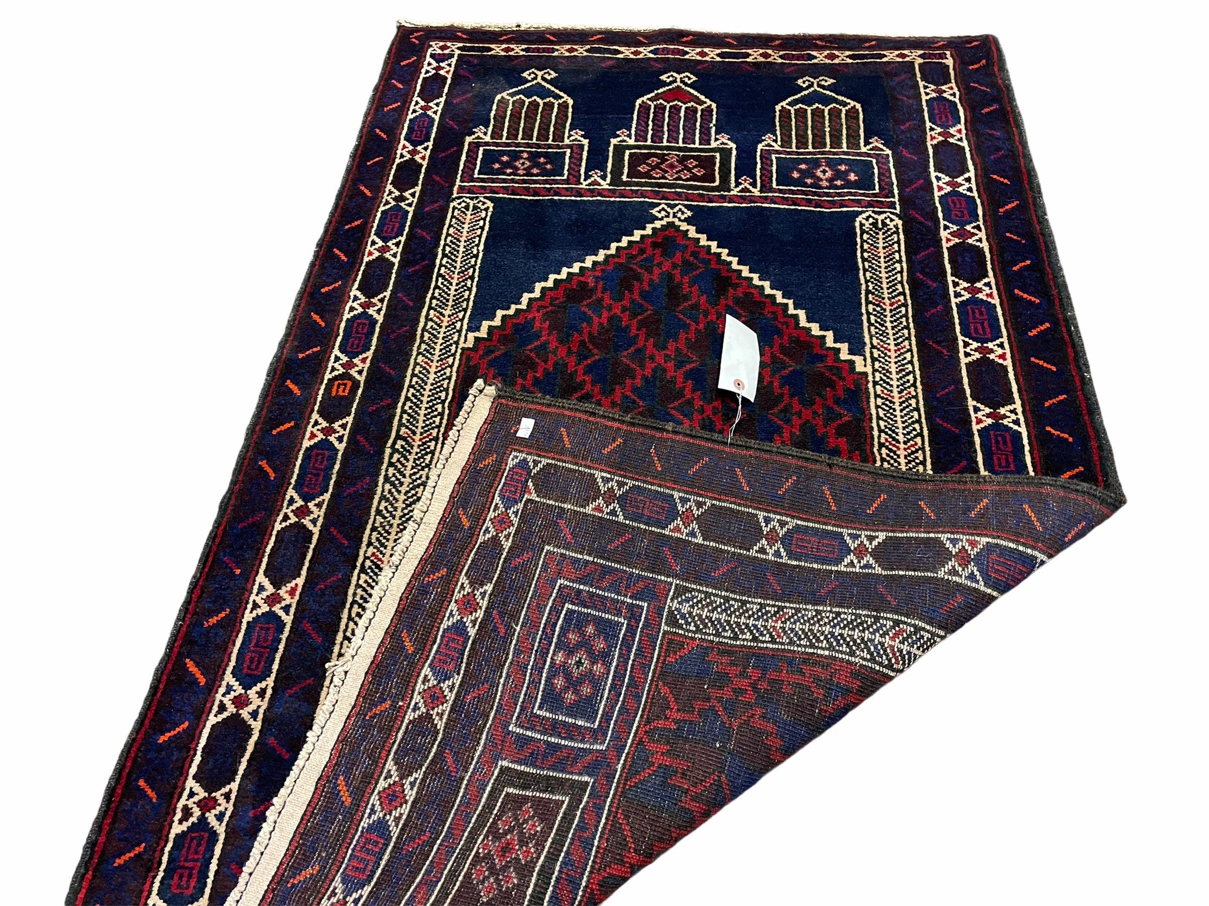 3x5 Vintage Handmade Tribal Wool Rug Balouchi Prayer Rug Afghan Rug Red Blue Wow - Jewel Rugs