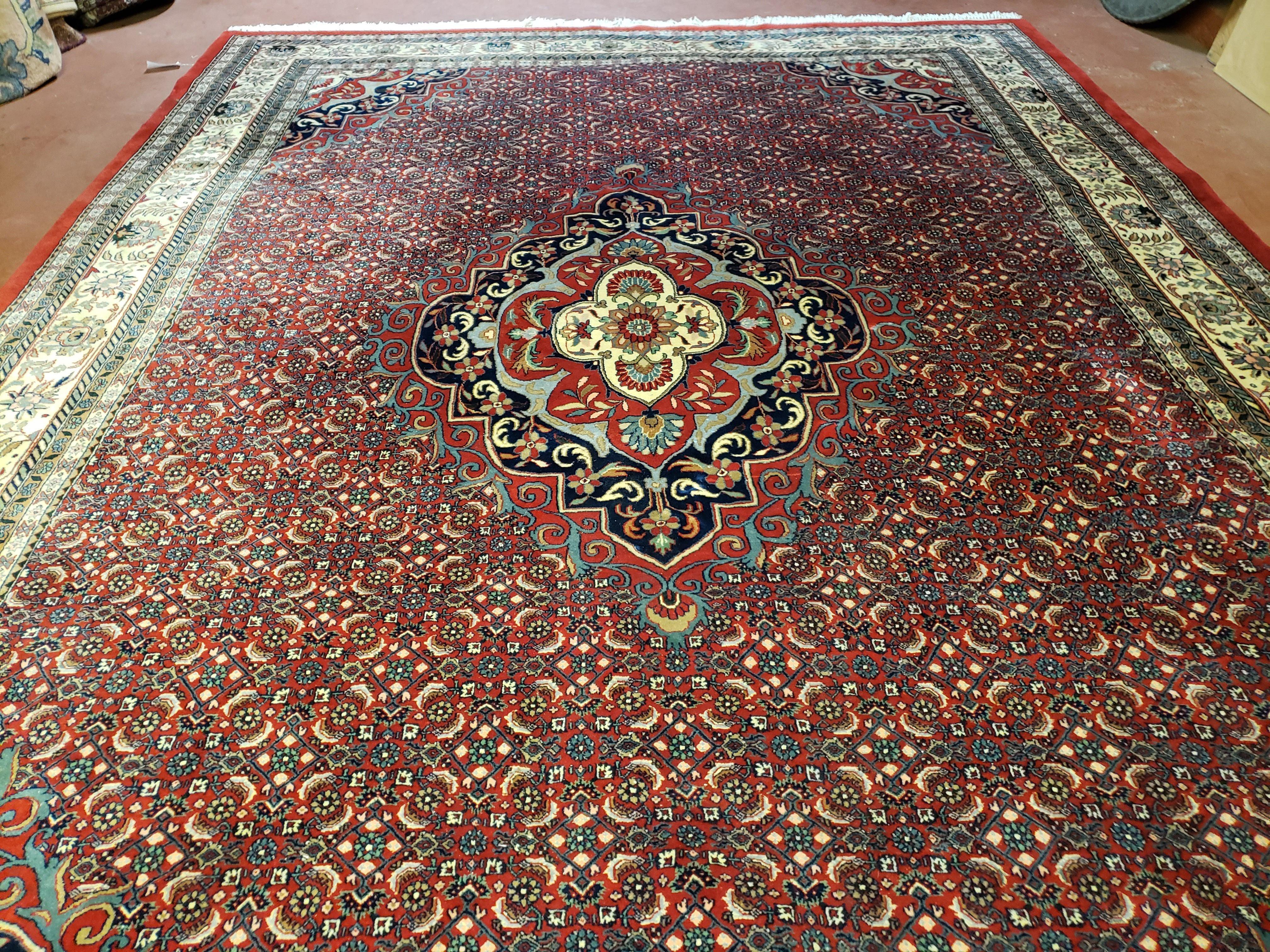 Indian Rug 9x12 Red Indo Bidjar Rug 9x12 Vintage Rug Allover Pattern Medallion Rug Wool Rug Nice Persian Design - Jewel Rugs