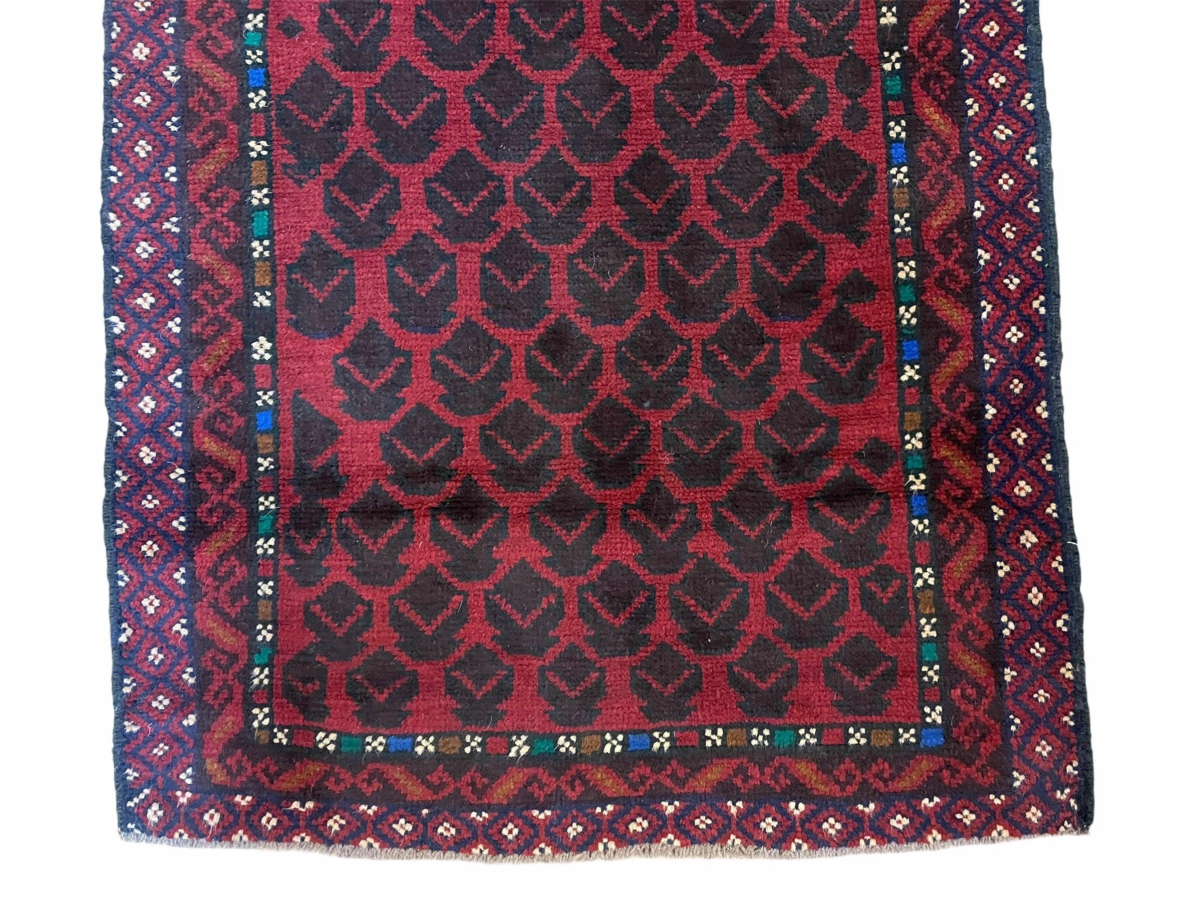 2' 8" X 4' 6" Vintage Handmade Tribal Wool Rug Balouchi Rug Afghan Rug Red Blue - Jewel Rugs