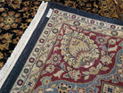 Large Indo Persian Oriental Rug 10x13.7, Wool Hand-Knotted Midnight Blue Red Allover Floral Indian Carpet, 10x13 - 10x14 Living Room Rug - Jewel Rugs