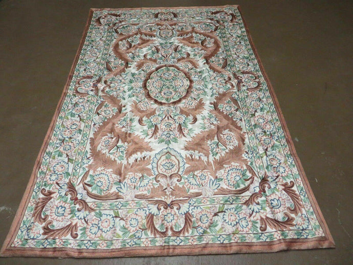 4' X 6' Vintage Embroidery Hand Stitched Rug Silk On Cotton India Backing Nice - Jewel Rugs