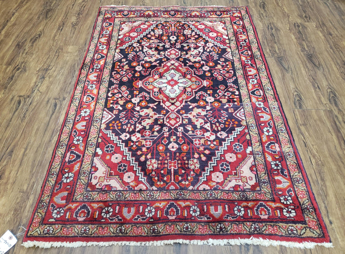 Antique Persian Bijar Medallion Area Rug 3.6 x 5.5, Wool Handmade, Red Floral Carpet - Jewel Rugs