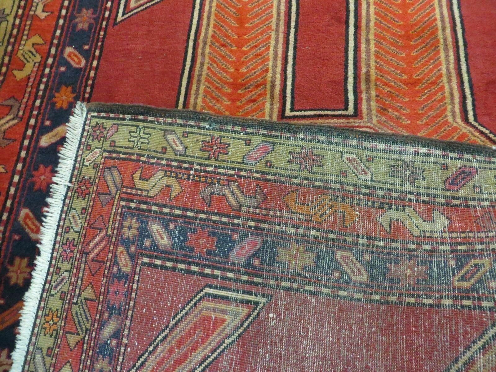 4' 10" X 11' Antique Handmade Turkish Kazak Wool Rug SHIELD Hand Knotted Red - Jewel Rugs