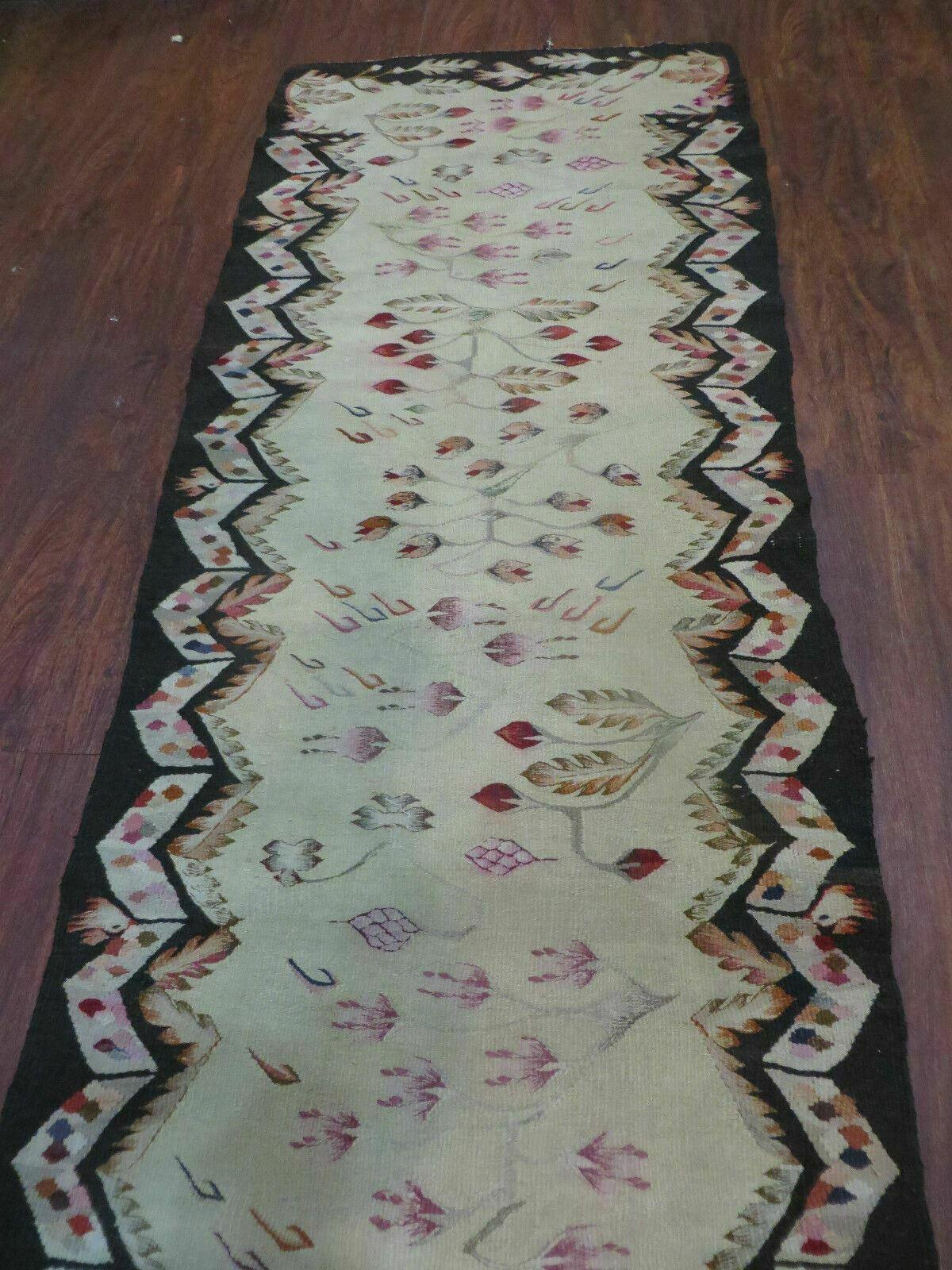 2' 7"X 11' Vintage Handmade Bessarabian Flat Weave Wool Rug Runner Beige and Black - Jewel Rugs