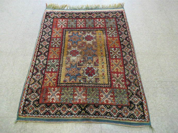 3.5' X 5' Vintage Handmade Hand-knotted Moroccan Urban Rabat Accent Throw Wool Rug - Jewel Rugs