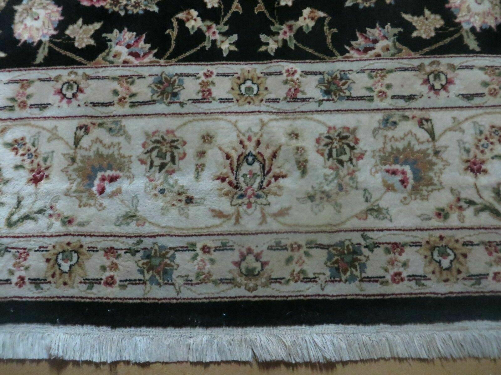 8' X 10' Vintage Handmade Chinese Floral Oriental Wool Silk Rug Black Nice - Jewel Rugs