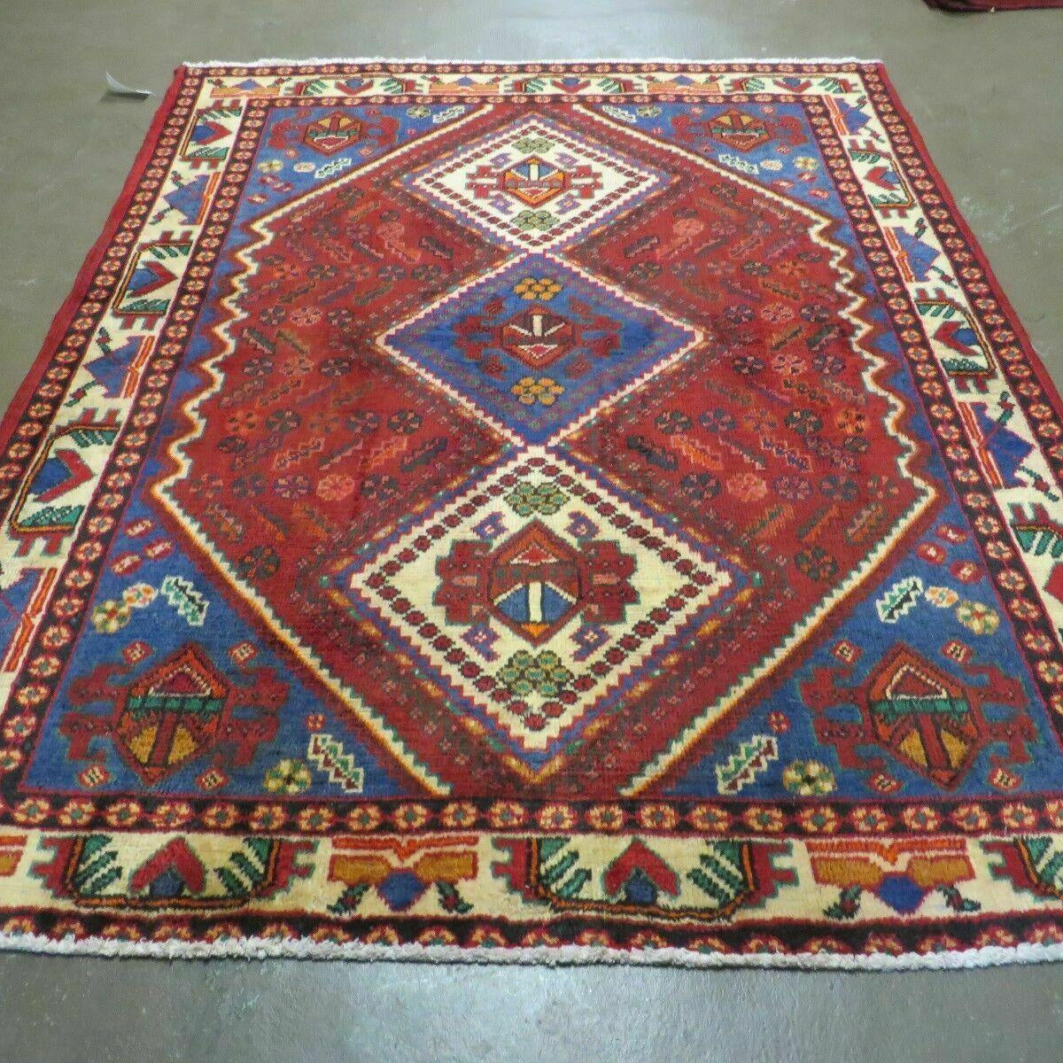 5' X 7' Antique Handmade Turkish Wool Rug Red & Blue Veggy Dyes Bohemi ...