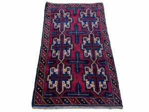 2' 7" X 4' 6" Vintage Handmade Tribal Wool Rug Balouchi Rug Afghan Rug Red Blue - Jewel Rugs