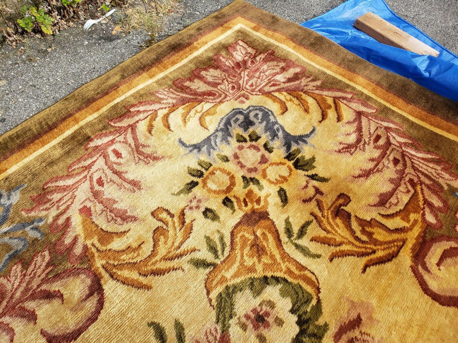 14' X 24' Aubusson Design Wool Rug Gold Palace Size Rug with Flowers and Vases - Jewel Rugs