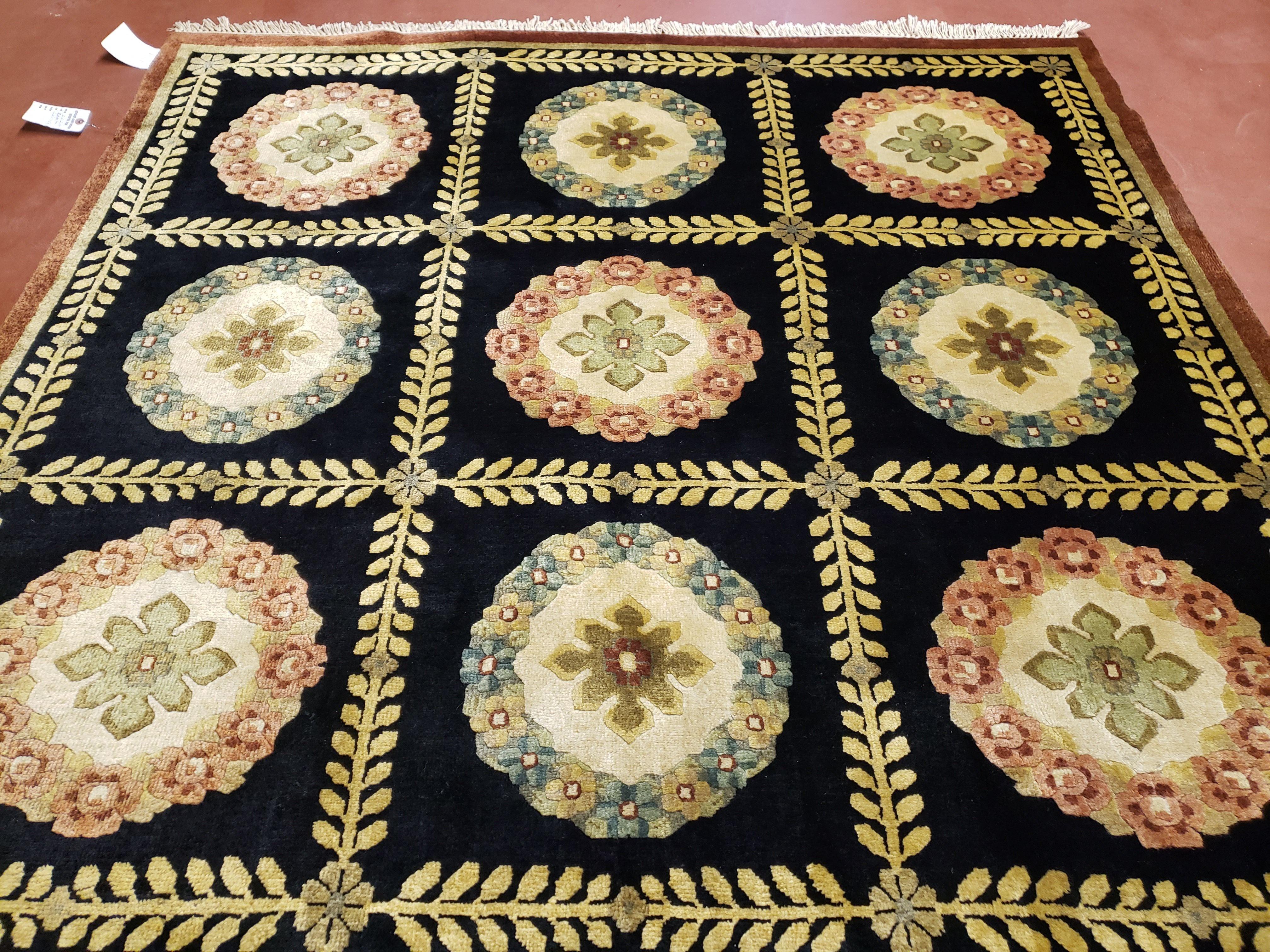 6x9 Aubusson Design Nepali Tibetan Black Hand-Knotted Rug Wool Carpet Soft Plush Pile New Rug Nice - Jewel Rugs