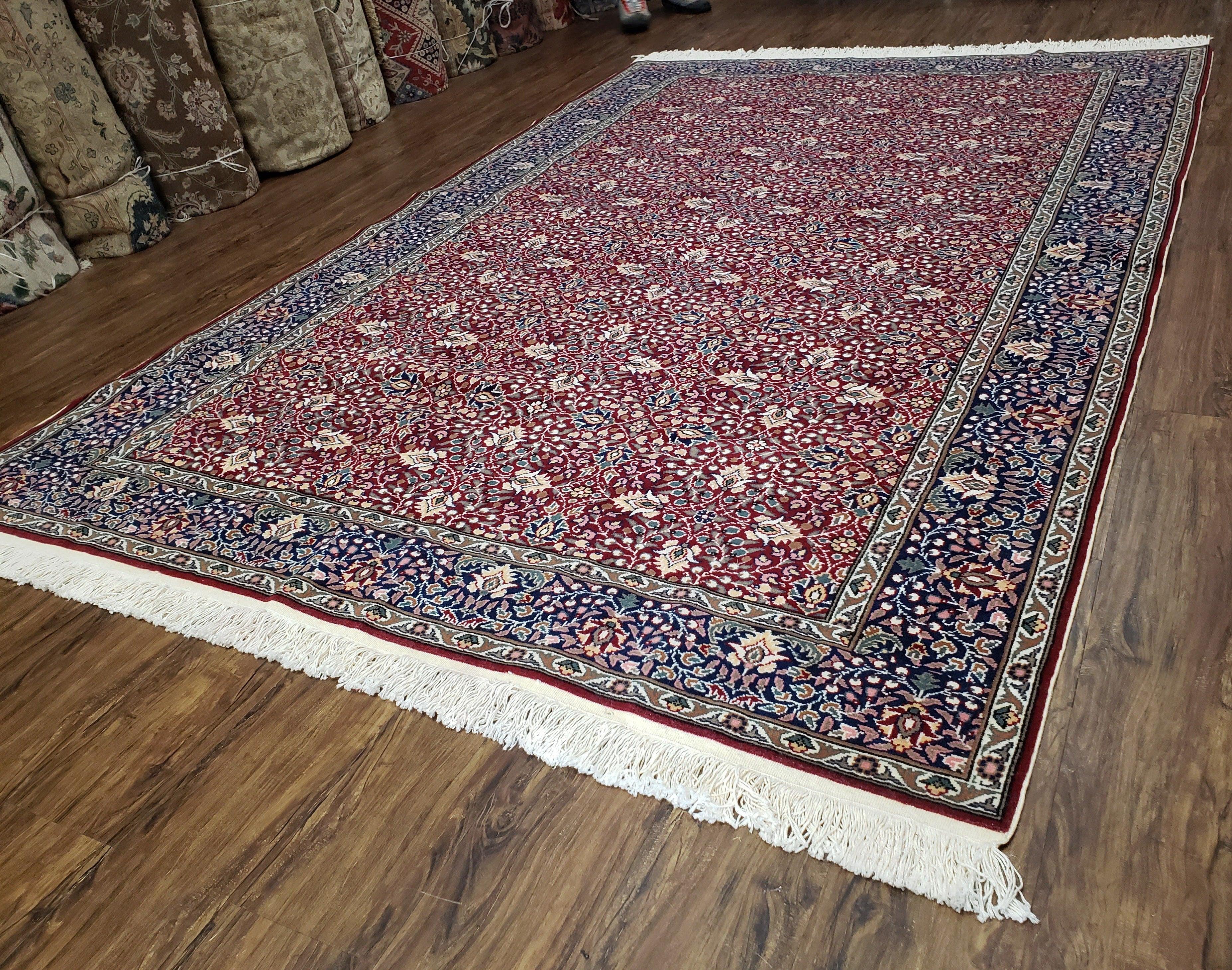 Vintage Turkish Sivas Area Rug 6.5 x 9.5, Wool Hand-Knotted Red & Midnight Blue Allover Floral Pattern Oriental Carpet, 6x9 Traditional Rug - Jewel Rugs