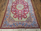 Semi Antique Persian Isfahan Rug, Kork Wool on Silk Foundation, Red & Blue, Top Quality, 3'6" x 5' 6" - Jewel Rugs