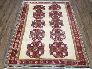 Vintage Persian Gabbeh Rug, Dark Red & Cream, Hand-Knotted, 5' x 6' 4" - Jewel Rugs