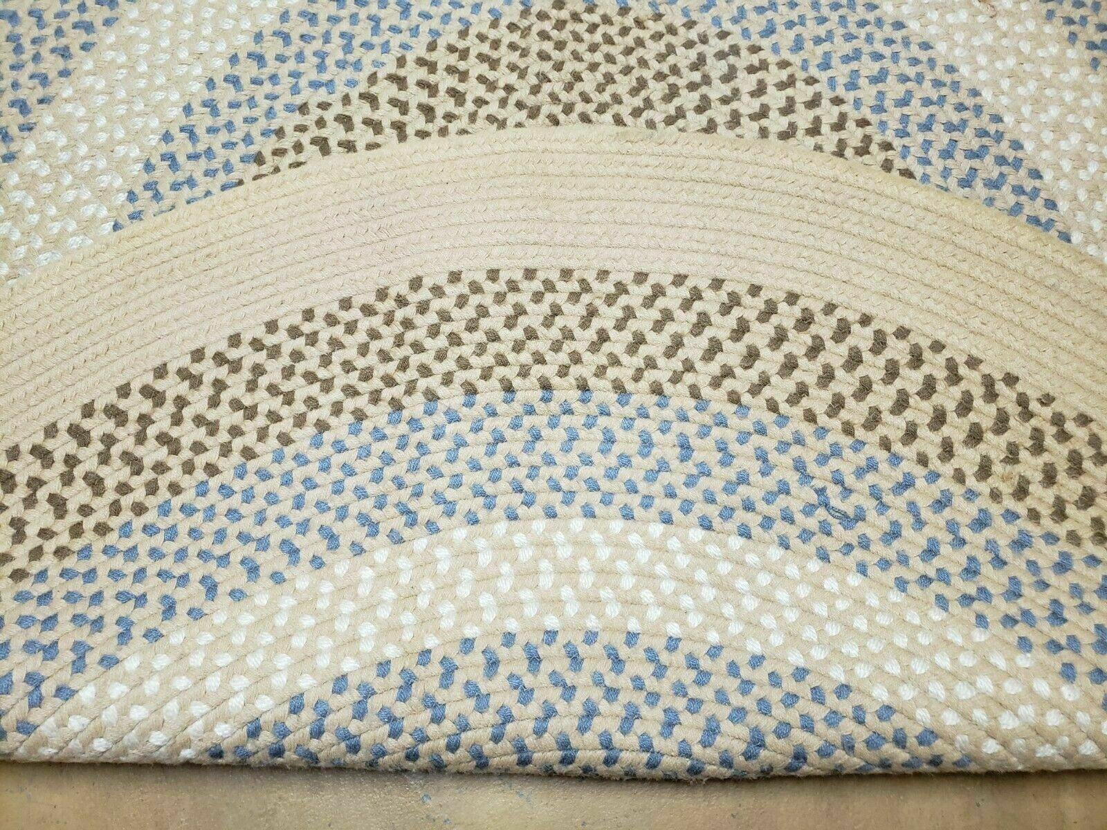 6' X 6' Vintage American Braided Rug Round Beige Brown Blue Nice - Jewel Rugs