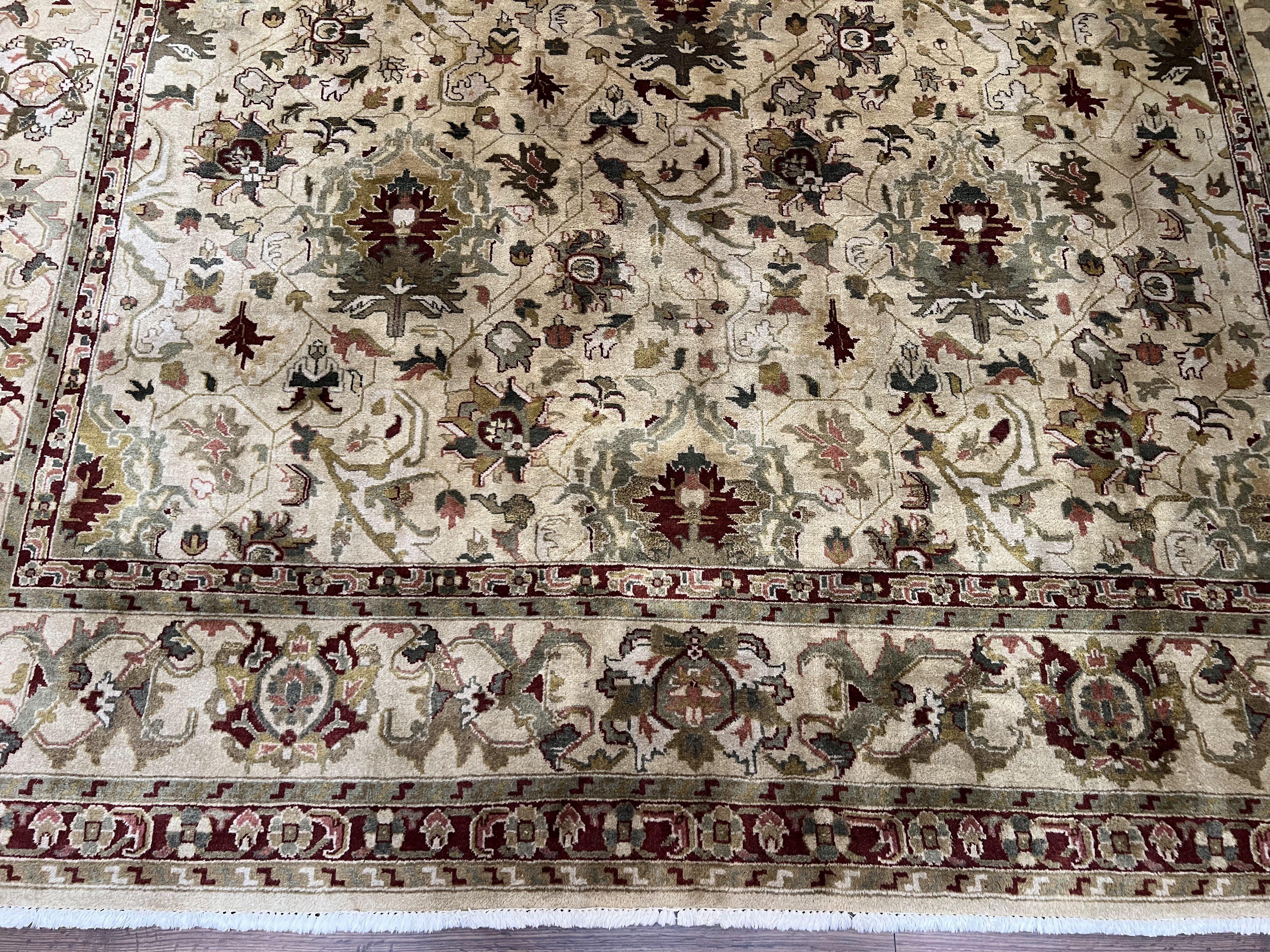 Indian Mahal Rug 8x10, Allover Floral Mahal Oriental Carpet 8 x 10, Handmade Hand Knotted Wool Rug, Indo Persian Area Rug, Tea-Washed Tan - Jewel Rugs