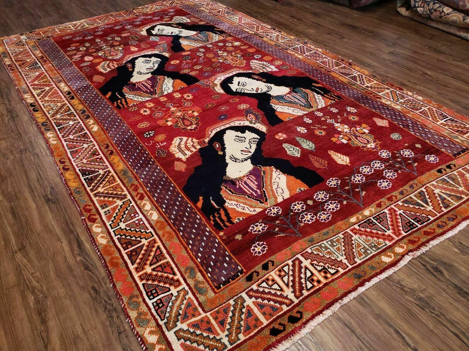 5' X 9' Antique Handmade India Oriental Wool Rug Girls Image Vegy Dyes Organic - Jewel Rugs