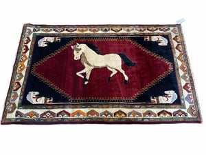 4 X 7 Handmade Hand-Knotted Quality Wool Rug White Horse Pony Veggie Dyes Tribal - Jewel Rugs
