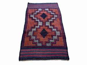 3X5 Vintage Handmade Tribal Wool Rug Balouchi Rug Afghan Rug Red 2' 8" X 4' 8" - Jewel Rugs