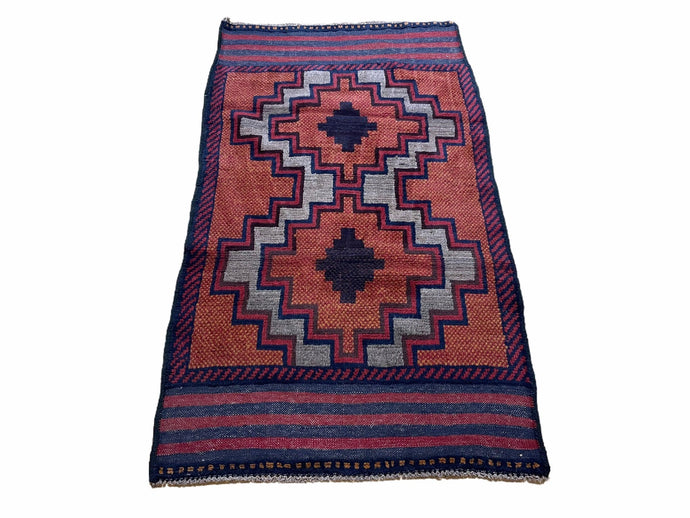 3X5 Vintage Handmade Tribal Wool Rug Balouchi Rug Afghan Rug Red 2' 8