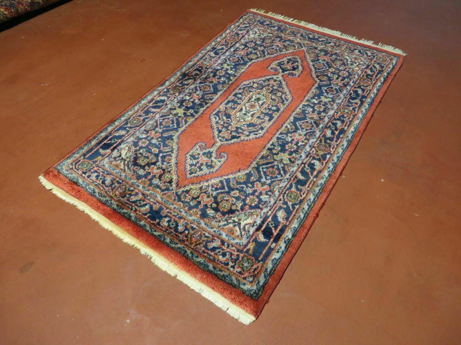 3' X 5' Vintage Handmade Indian Wool Rug Red Medallion Vegetable Dyes Nice - Jewel Rugs