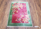 Small Nichols Rug 2x3, Chinese Nichols Rug, Antique Nichols Rug, Chinese Art Deco Accent Rug, Pinkish Red and Green, Flowers, Rare, Asian - Jewel Rugs