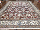 Vintage Persian Nain, Wool on Silk Foundation, Ivory & Maroon, Hand-Knotted, 11' 1" x 14' 9" - Jewel Rugs