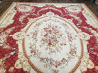 Vintage Aubusson Rug, Aubusson Savonnerie Needlepoint Area Rug 8x11, Handmade Wool Red & Ivory Chinese Aubusson European Carpet, Flat Pile - Jewel Rugs