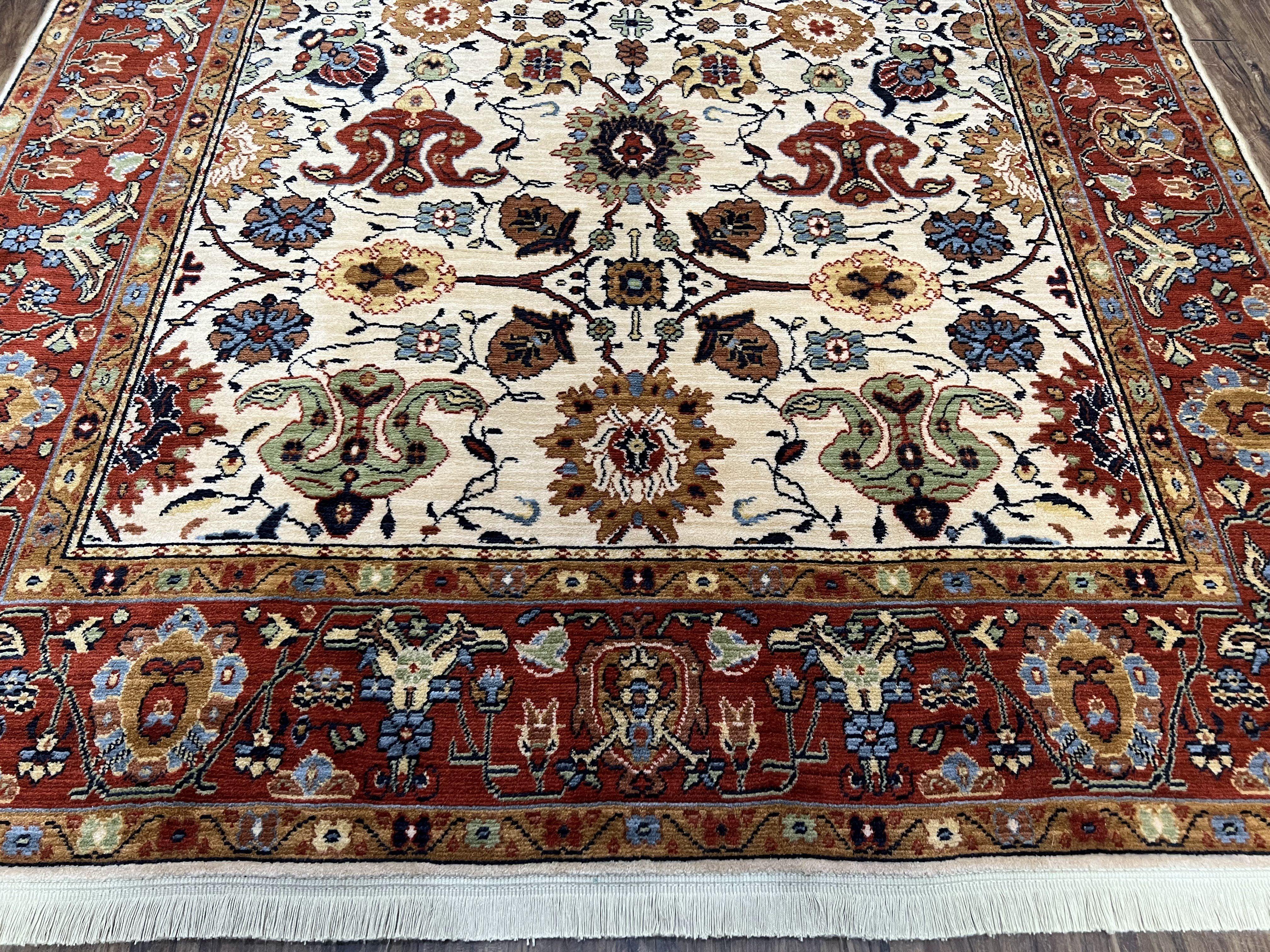 Karastan Rug 5.7 x 7.11 English Manor Stratford Pattern, Wool Karastan Carpet, Oriental Rug, Vintage Rug 6x8, Allover Pattern, Cream Red - Jewel Rugs