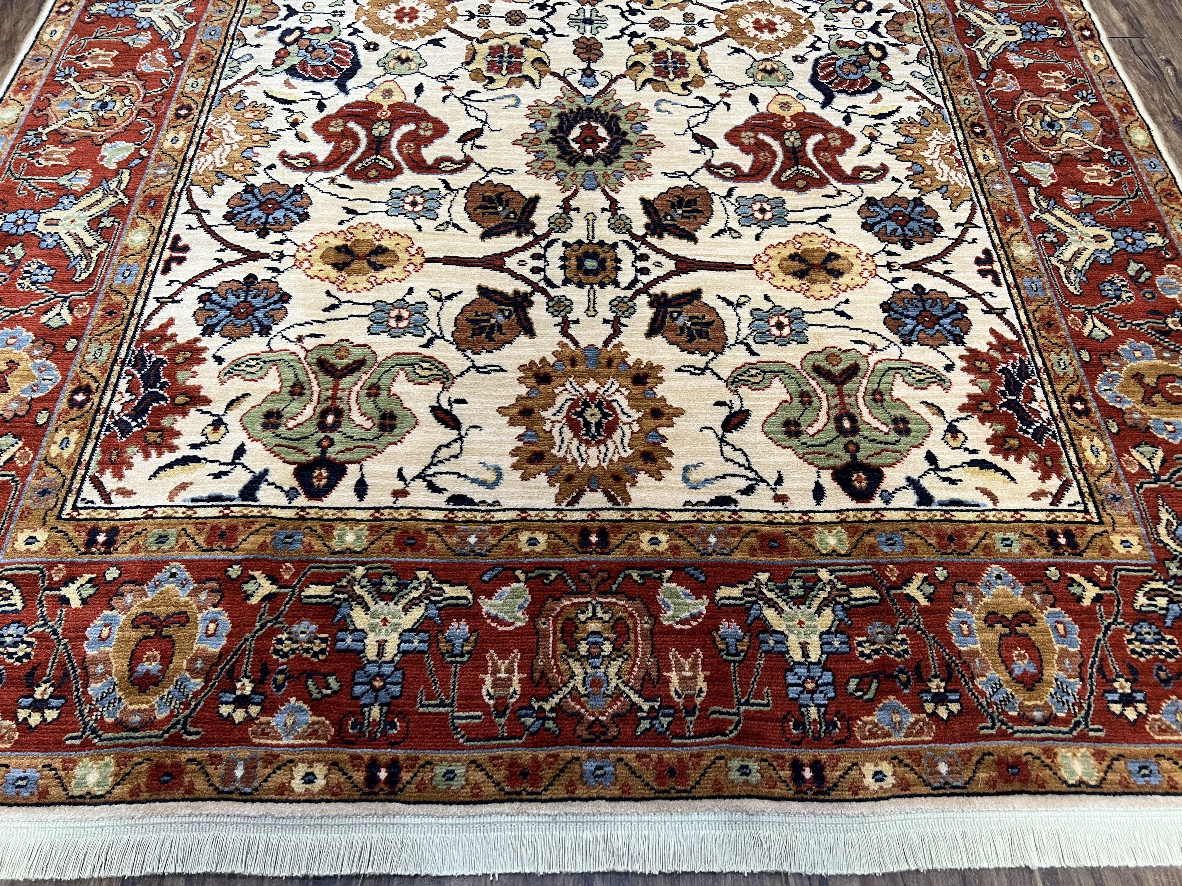 Karastan Rug 5.7 x 7.11 English Manor Stratford Pattern, Wool Karastan Carpet, Oriental Rug, Vintage Rug 6x8, Allover Pattern, Cream Red - Jewel Rugs