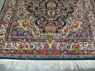 Persian Sarouk Rug 4x7, Hand Knotted Oriental Carpet 4 x 7 ft, Dark Blue Cream Red Floral Wool Rug, Semi Antique 1950s Persian Area Rug, Handmade - Jewel Rugs