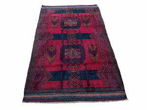 2' 10" X 4'6" Vintage Handmade Tribal Wool Rug Balouchi Rug Afghan Rug Red Black - Jewel Rugs