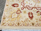 Vintage Oushak Area Rug, Hand-Knotted, Wool, Cream Beige Maroon, 10x15 Rug, 10x14 Rug, Large Oriental Carpet - Jewel Rugs