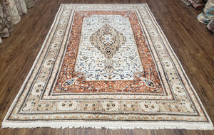 6x9 Vintage Indo-Persian Area Rug, Wool Hand-Knotted Carpet, Ivory & Squash Orange, Floral Medallion Tribal Rug, Indian Carpet, Decorative - Jewel Rugs