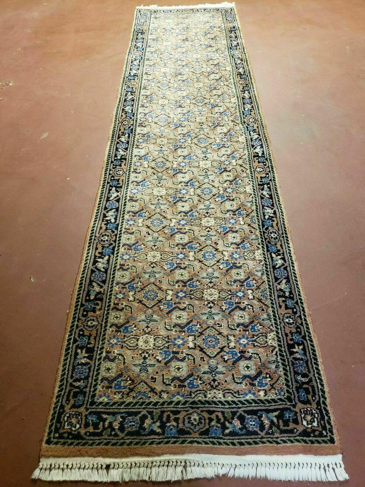 2' 7" X 10' Vintage Handmade India Floral Oriental Wool Rug Veg Dye Runner Nice - Jewel Rugs