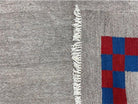 Gray Turkish Kilim Carpet 5' 7" x 7' 7", Medium Kilim Rug, Hand-Knotted, Blue & Red Border, Minimalistic Design, Geometric, Wool, New - Jewel Rugs