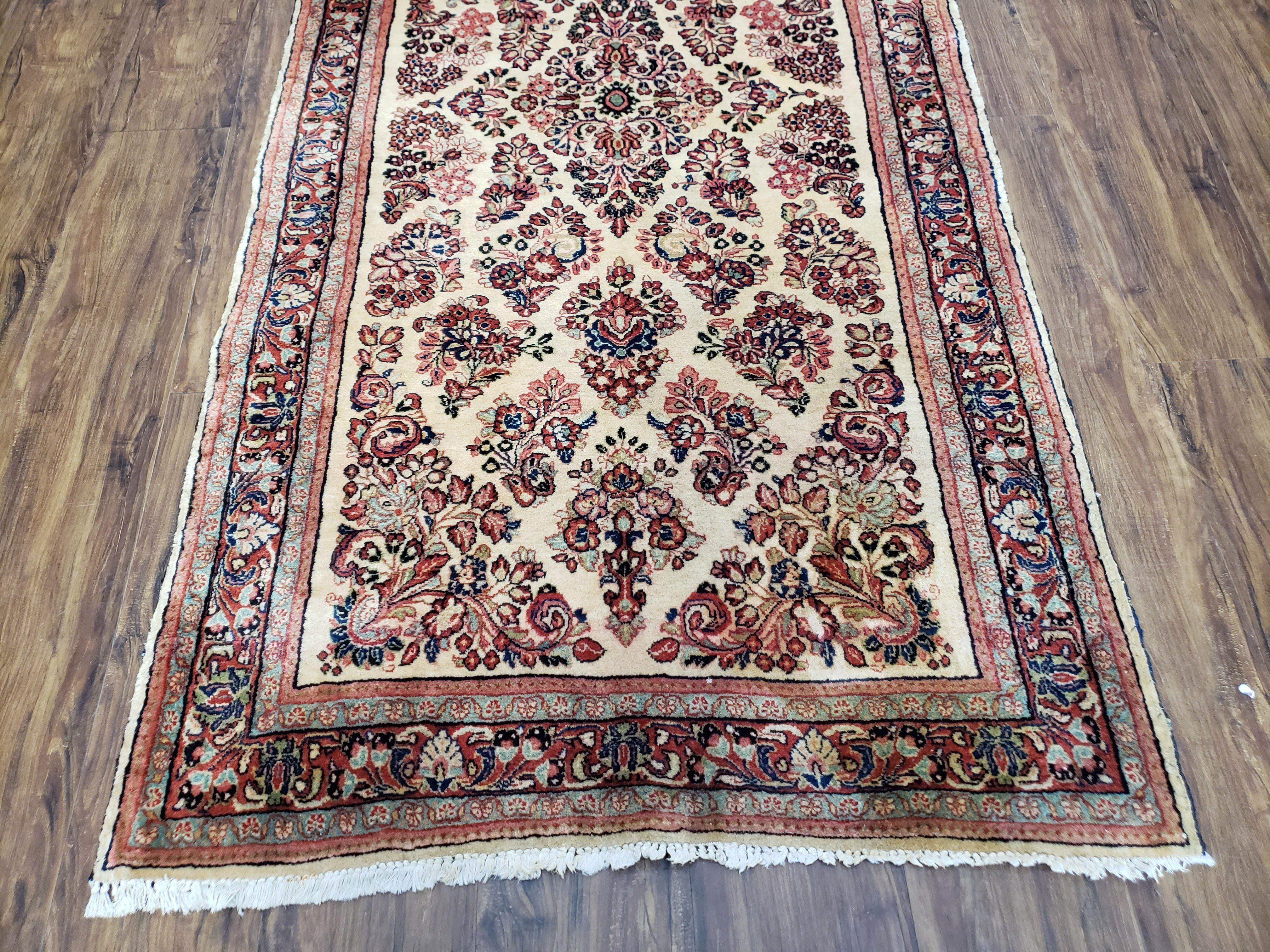 Vintage Persian Sarouk Rug, Wool, Hand-Knotted, Ivory, 3' 3" x 6' 5" - Jewel Rugs