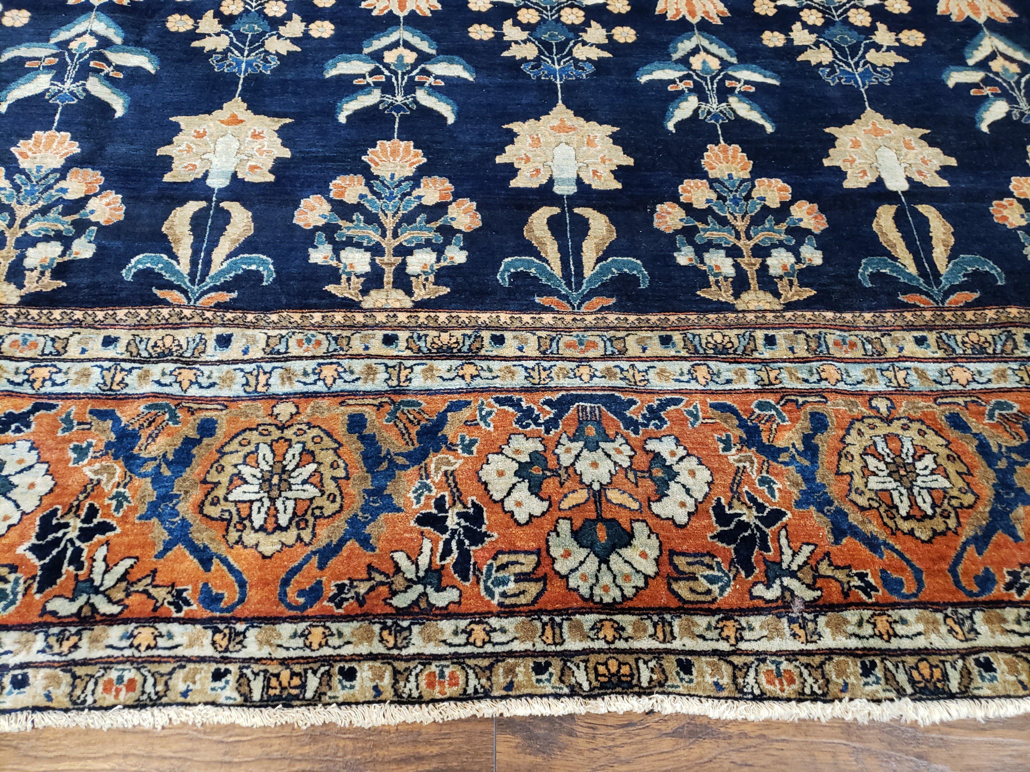 1920s Antique Persian Sarouk Mahajaran Rug, Hand Knotted, Wool, Dark Blue and Red, 8'7" x 11'10' - Jewel Rugs