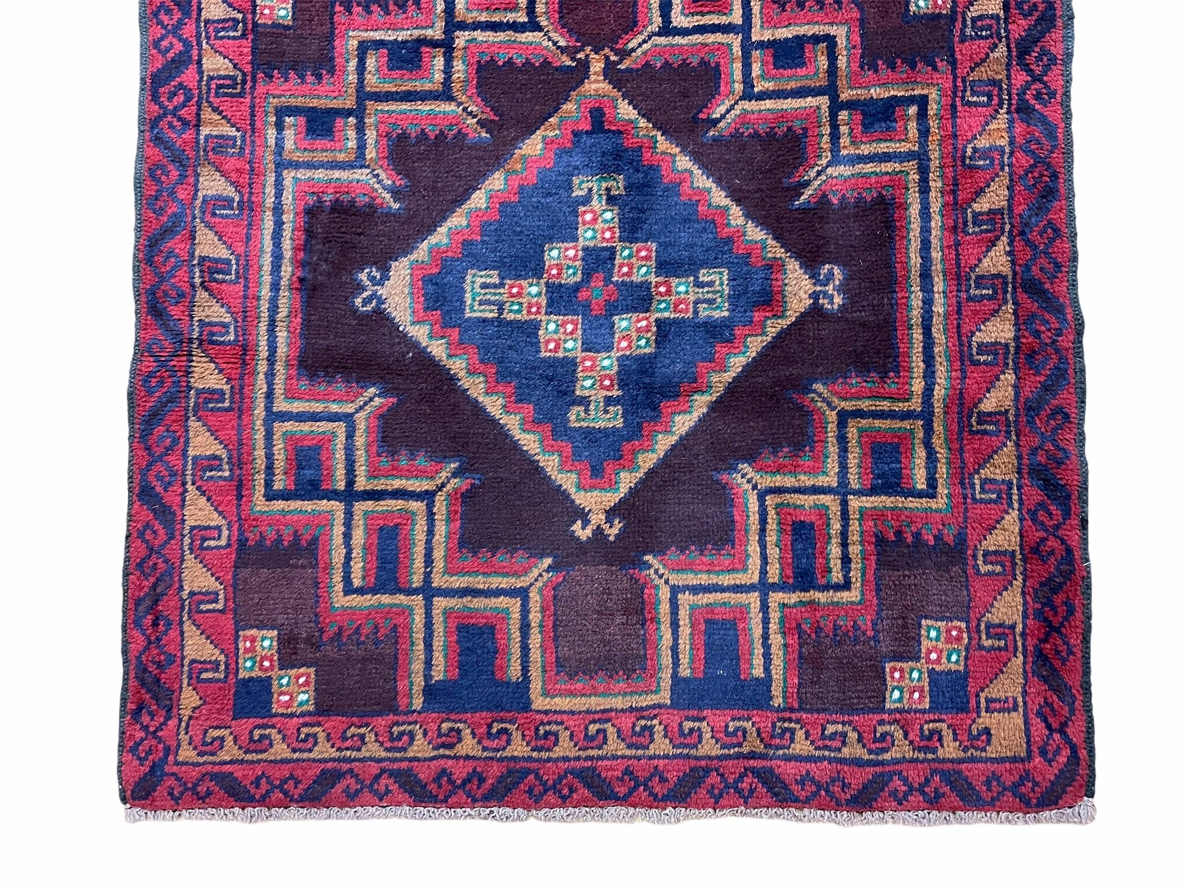 2'11" X 4'6" Vintage Handmade Tribal Wool Rug Balouchi Rug Afghan Rug Geometric - Jewel Rugs