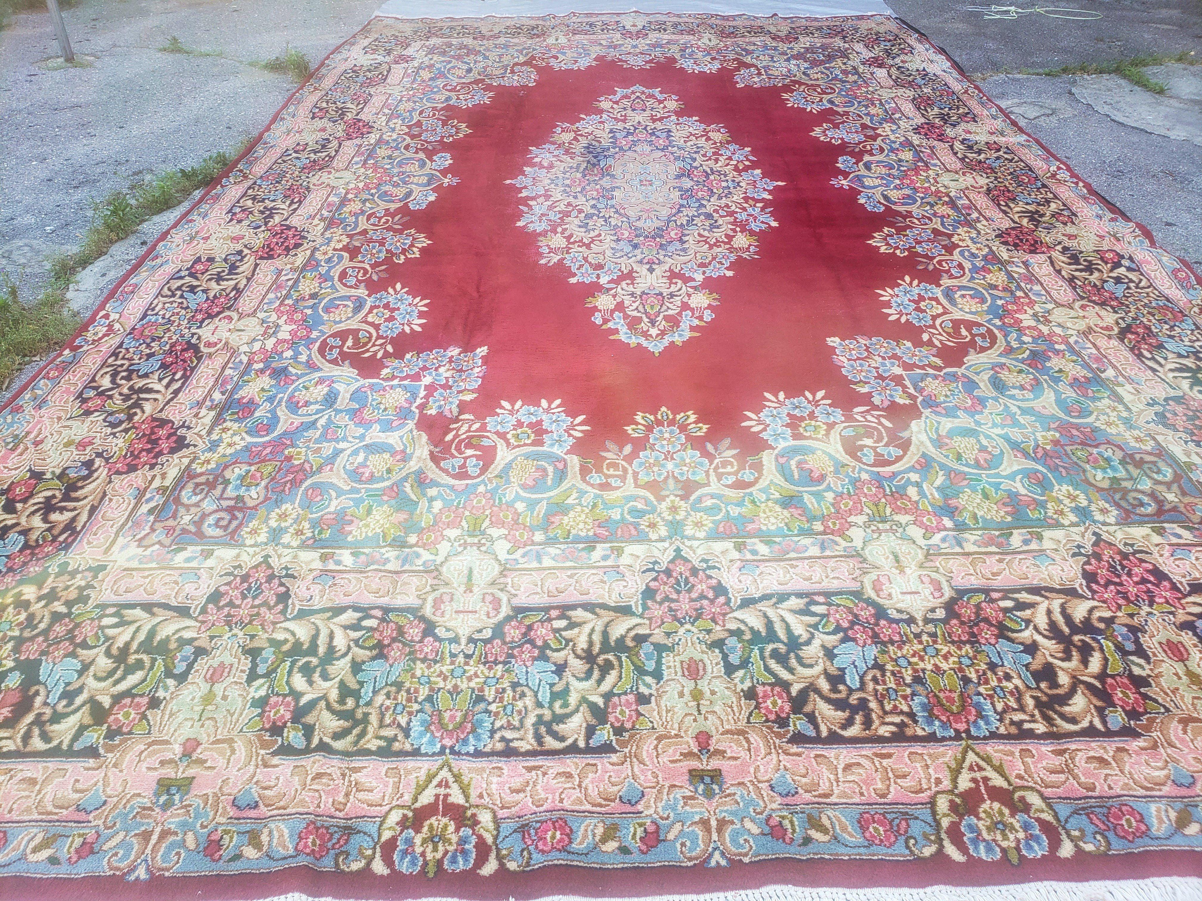 Antique Persian Kirman Rug 10x17 Oriental Carpet 10 x 17, Red, Multicolor, Namazian Signature Master Weaver, Shabby Chic, Semi Open Field - Jewel Rugs