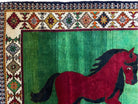 4 X 7 Handmade Rug Zagros Quality Wool Pictorial Horses Green Butterfly Colorful - Jewel Rugs