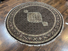 Round Oriental Rug 6.8 x 6.8 ft, Black and Beige Hand-Knotted Wool Indian Indo Persian Round Carpet, Herati Mahi Pattern, Vintage Round Rug - Jewel Rugs