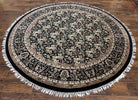 Round Oriental Rug 8x8 ft, William Morris Floral Pattern Carpet, 8 x 8 ft Round Rug, Black Cream and Tan 8ft Round Handmade Indo Persian Rug - Jewel Rugs