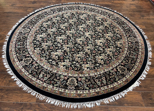 8' x 8' Handmade S.fine Round Wool/Silk Traditional Oriental Area rug 8x8  Black