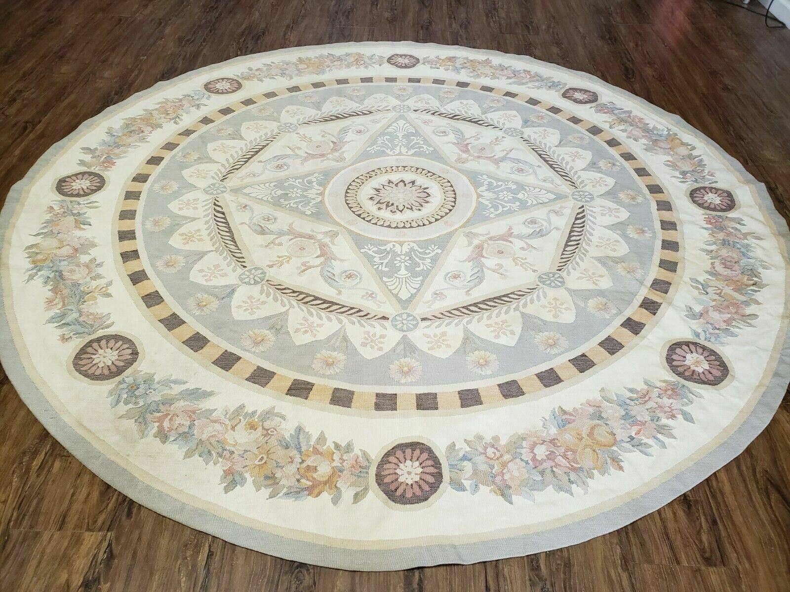 8' X 8' One Of A Kind Handmade French Aubusson Weave Savonnerie Wool Rug Round - Jewel Rugs