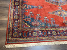 Square Persian Rug 7.7 x 7.3, Red and Blue Persian Wiss/Viss Hand Knotted Carpet, Antique Wool Oriental Tribal Rug, Boho Rug, Geometric Medallions - Jewel Rugs