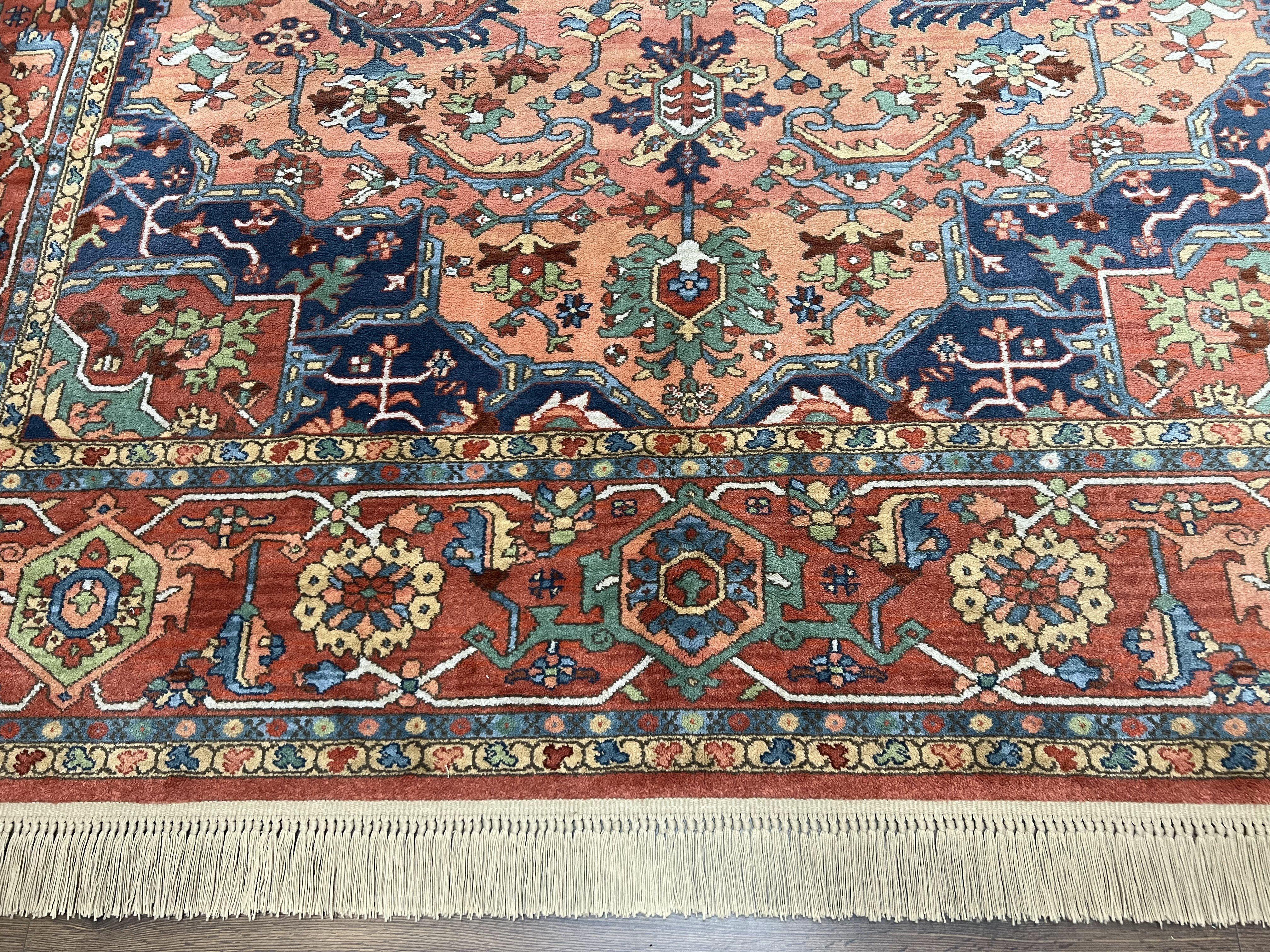 Karastan Medallion Serapi Rug #736, Vintage Wool Karastan Carpet 8.8 x 12, Discontinued Original 700 Series Karastan Area Rug, Red Blue - Jewel Rugs