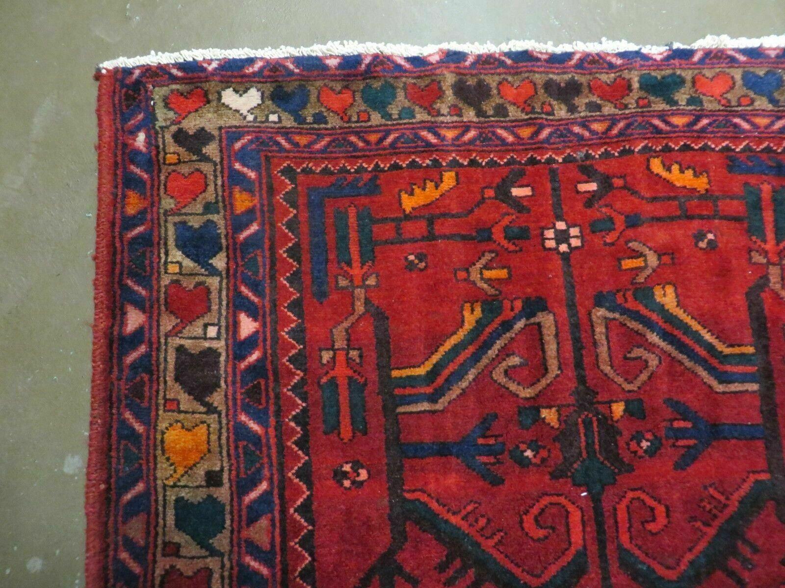 Antique Persian Hamadan Runner 3.4 x 9.7 - Wool, Red and Navy Blue - Jewel Rugs