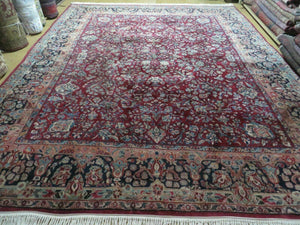 9' X 11' Antique Handmade India Agra Wool Rug Hand Knotted Red Organic Dye Wow - Jewel Rugs