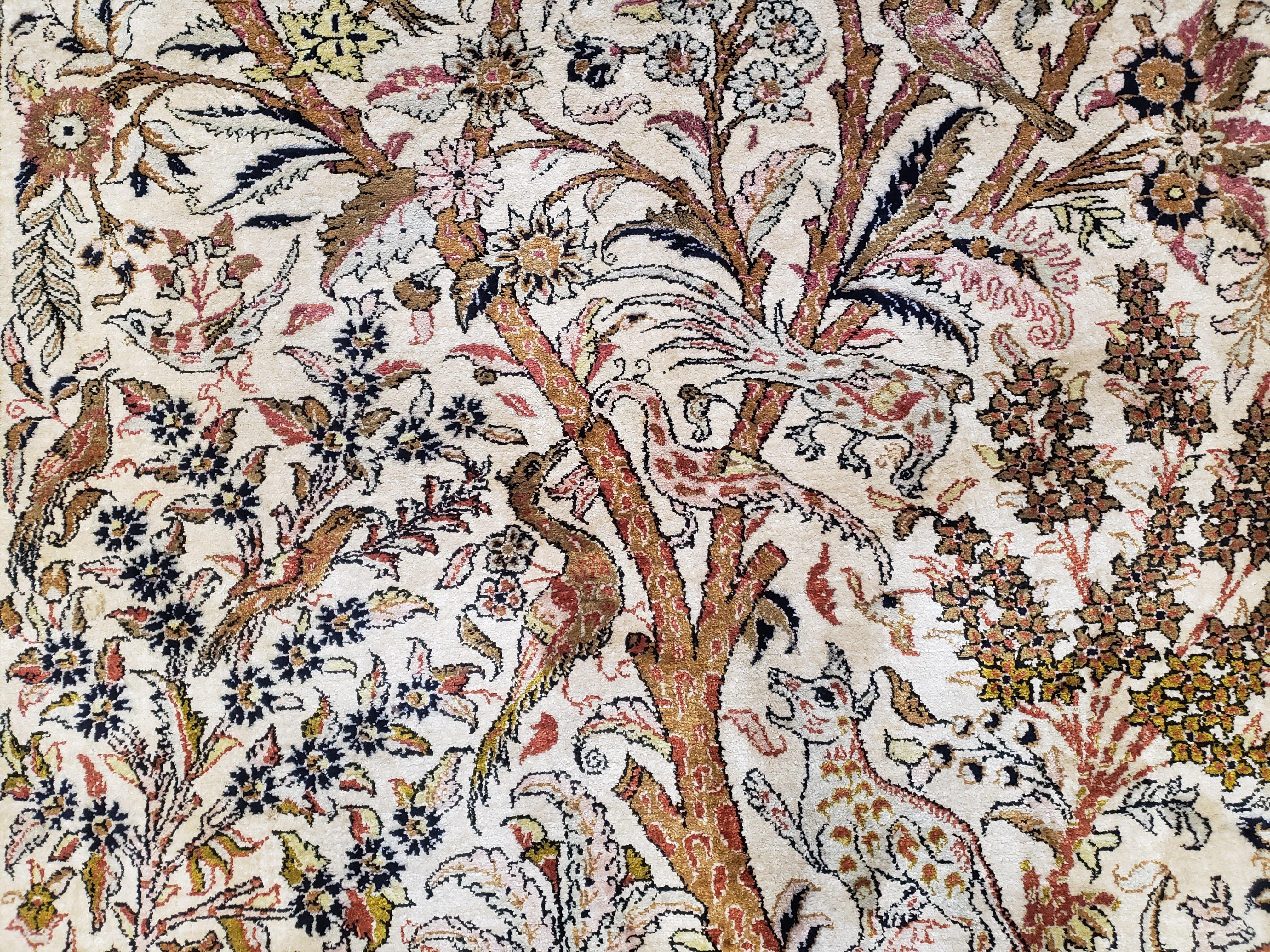 2.5'x4' Hamadan Tree of Life Silk Rug Oriental Carpet Area Rugs Hand K –  Kashmir Designs