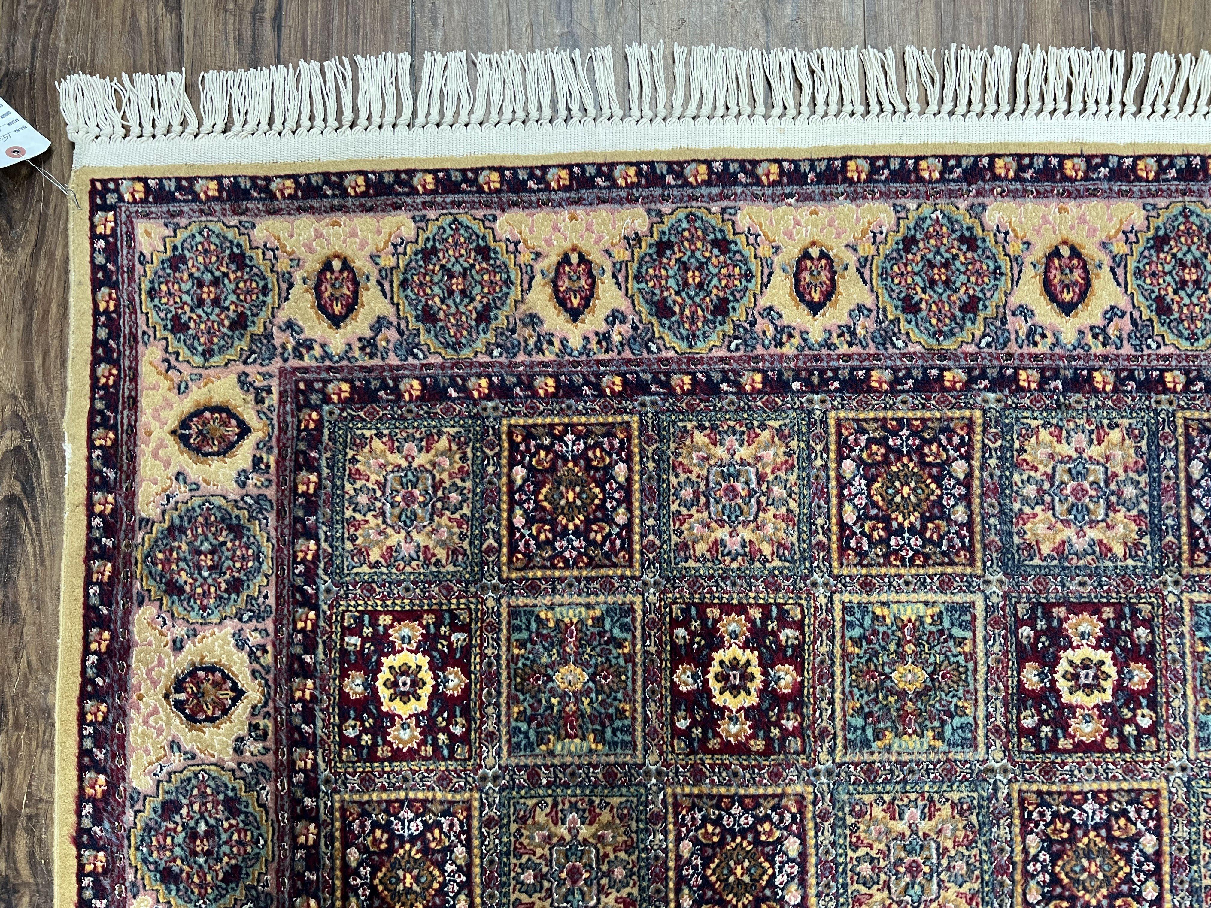 Indo Persian Silk Rug 4x6, Panel Design, Small Flowers, Hand Knotted, Fine Weave, Oriental Carpet 4 x 6, Vintage Area Rug, Beautiful Rug - Jewel Rugs